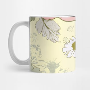 Vintage Floral Design: Hand-Drawn Daisies and Roses on a Pale Yellow Canvas. Mug